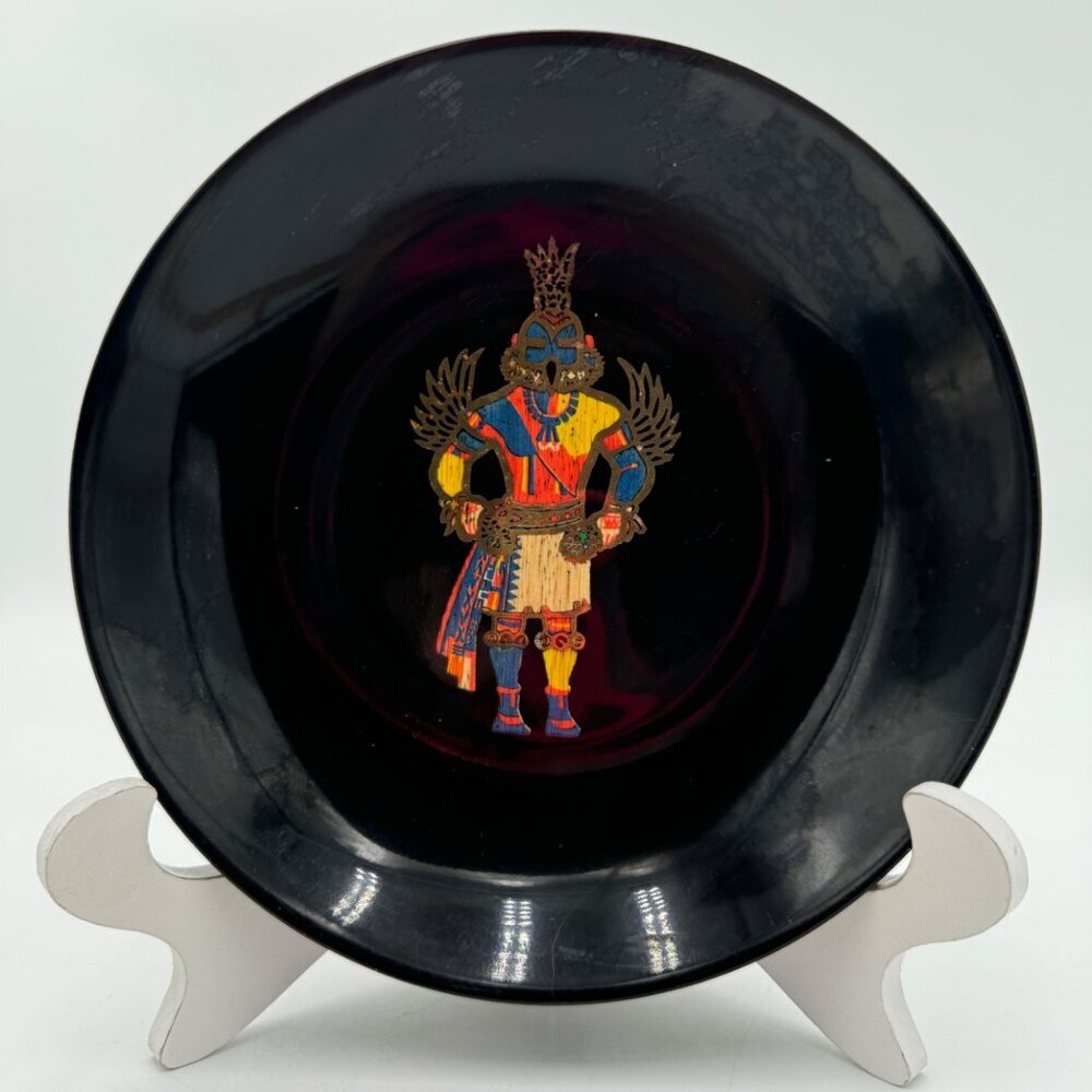 Couroc Hummingbird Kachina Bowl Inlaid Wood and Brass Monterey CA Vintage MCM